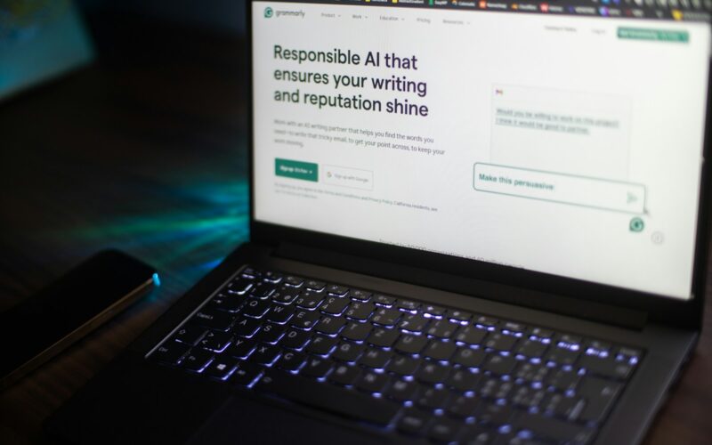 Laptop displays a website about responsible ai writing.